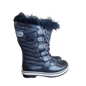 Sorel Tofino II Black Waterproof Winter Snow Boot Girls Sz 2 Faux Fur NY2419-010